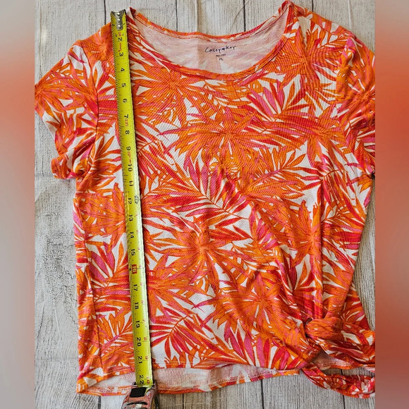 Casey Key •Size Large Petite• Tropical Print Leaf Casual Tee w/ Tie Soft Rayon - Picture 11 of 11
